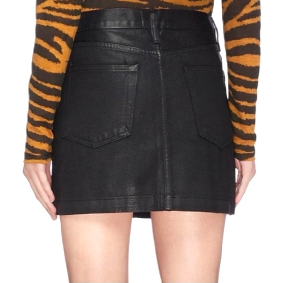 Frame Le Mini Denim A-line Noir Coated Black Skirt Size 25 - Picture 2 of 10